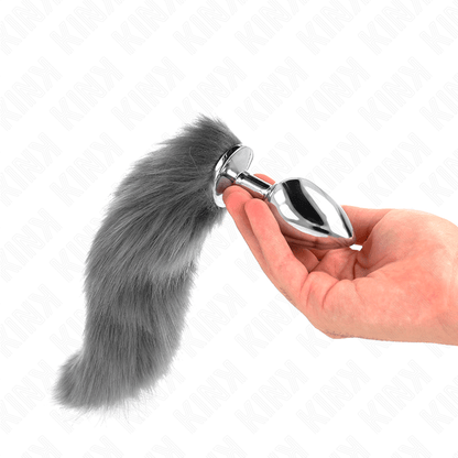 KINK - ANAL PLUG SIZE L 10 X 4 CM WITH SYNTHETIC TAIL 40 CM GREY AND WHITE - Kink&Play