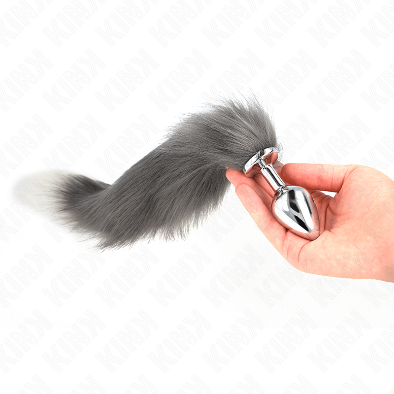 KINK - ANAL PLUG SIZE M 8 X 3.5 CM WITH SYNTHETIC TAIL 40 CM GREY AND WHITE - Kink&Play