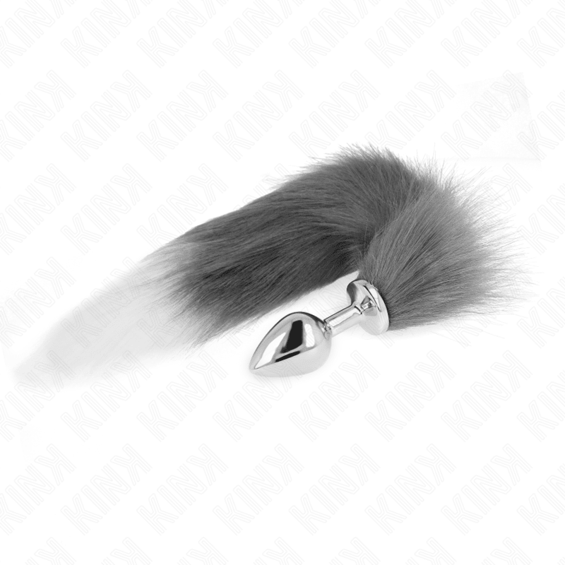 KINK - ANAL PLUG SIZE M 8 X 3.5 CM WITH SYNTHETIC TAIL 40 CM GREY AND WHITE - Kink&Play