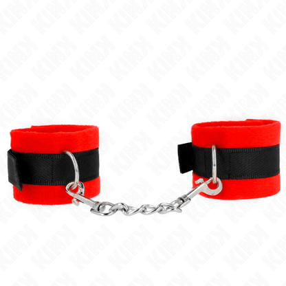 KINK - BEGINNER FUR HAND CUFFS BLACK - RED 30 X 7 CM - Kink&Play