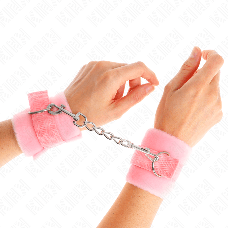 KINK - BEGINNER FUR HAND CUFFS PINK 30 X 7 CM - Kink&Play