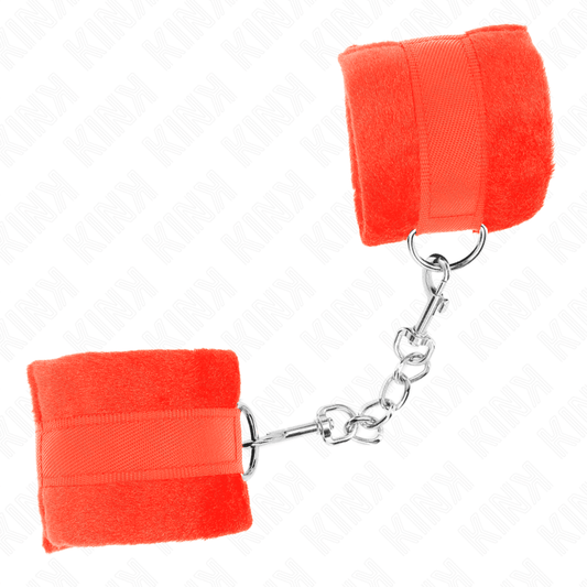 KINK - BEGINNER FUR HAND CUFFS RED 30 X 7 CM - Kink&Play