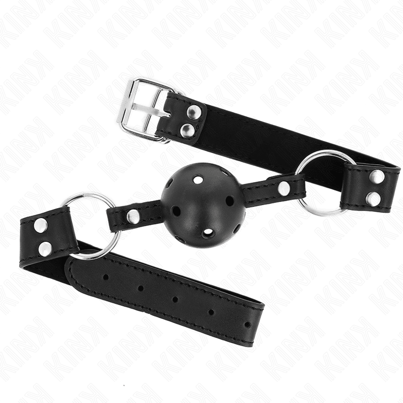 KINK - BREATHABLE BALL 4 CM GAG WITH DOUBLE RIVET MODEL 1 BLACK 62.5 x 2.5 CM ADJUSTABLE 42 - 58 CM - Kink&Play