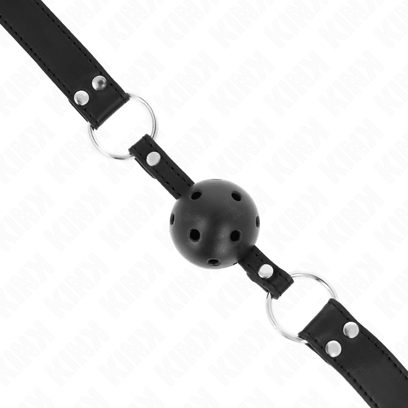 KINK - BREATHABLE BALL 4 CM GAG WITH DOUBLE RIVET MODEL 1 BLACK 62.5 x 2.5 CM ADJUSTABLE 42 - 58 CM - Kink&Play