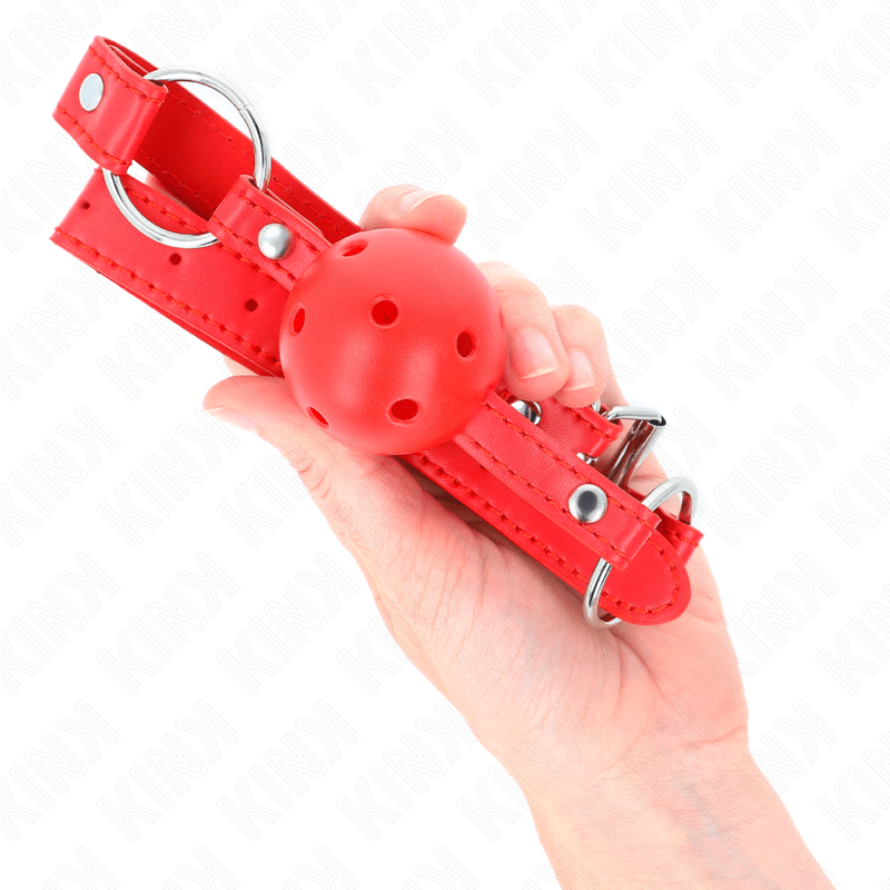 KINK - BREATHABLE BALL 4 CM GAG WITH DOUBLE RIVET MODEL 1 RED 62.5 x 2.5 CM ADJUSTABLE 42 - 58 CM - Kink&Play