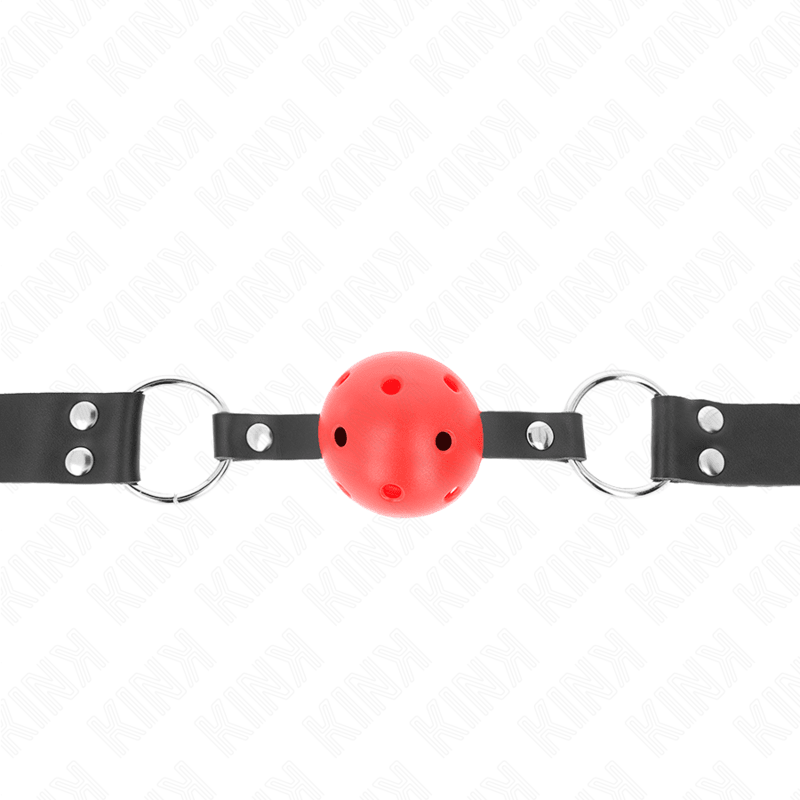 KINK - BREATHABLE BALL 4 CM GAG WITH DOUBLE RIVET RED 62.5 x 2.5 CM ADJUSTABLE 42 - 58 CM - Kink&Play
