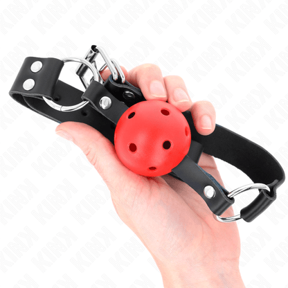 KINK - BREATHABLE BALL 4 CM GAG WITH DOUBLE RIVET RED 62.5 x 2.5 CM ADJUSTABLE 42 - 58 CM - Kink&Play