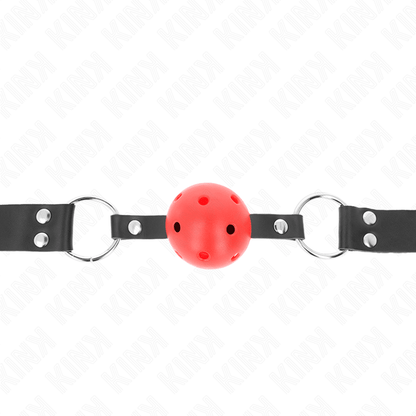 KINK - BREATHABLE BALL 4 CM GAG WITH DOUBLE RIVET RED 62.5 x 2.5 CM ADJUSTABLE 42 - 58 CM - Kink&Play