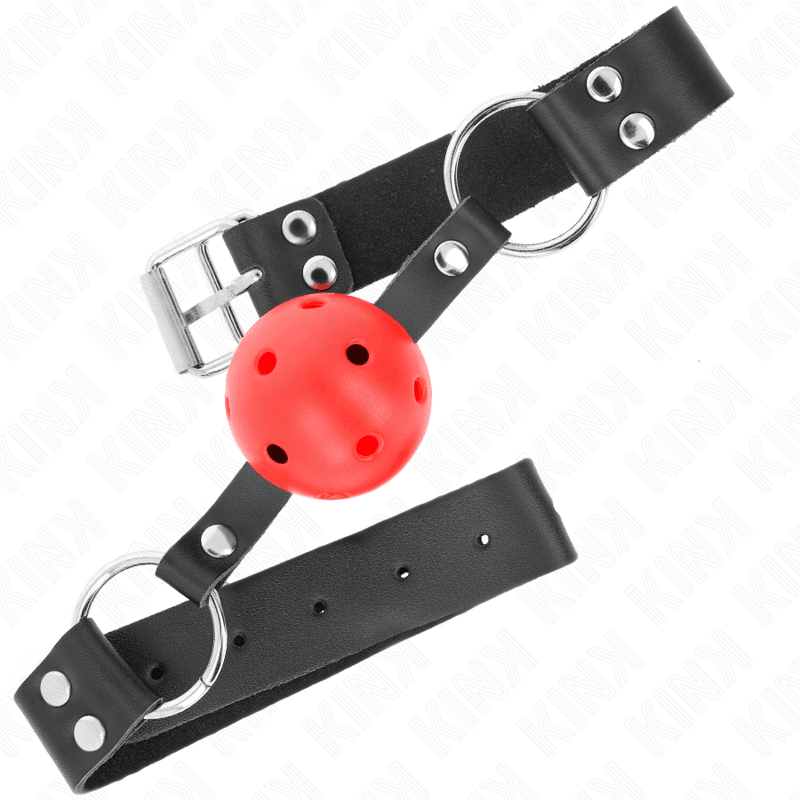 KINK - BREATHABLE BALL 4 CM GAG WITH DOUBLE RIVET RED 62.5 x 2.5 CM ADJUSTABLE 42 - 58 CM - Kink&Play