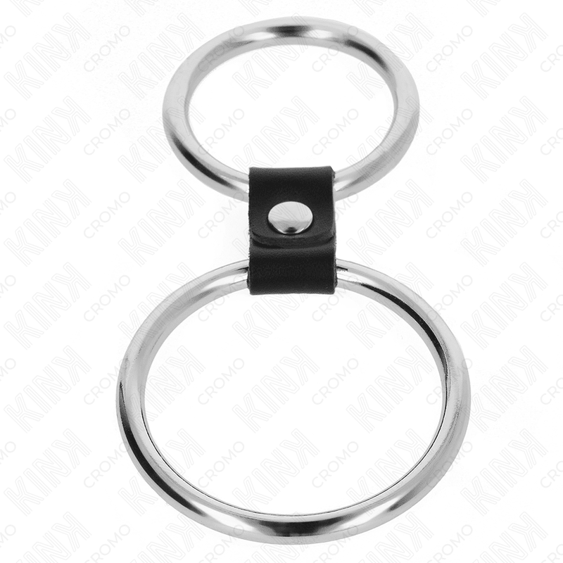 KINK - DOUBLE METAL PENIS RING 3.7 CM TO 5 CM CONNECTED BY LEATHER STRAP MODEL 1 - Kink&Play