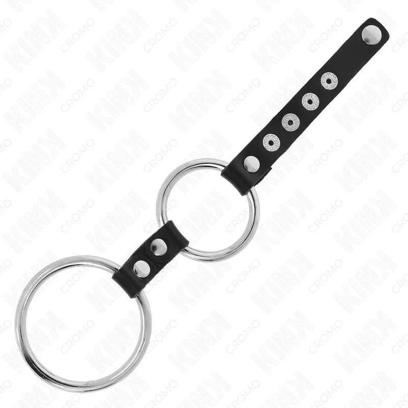 KINK - DOUBLE METAL PENIS RING 3.8 CM TO 5 CM CONNECTED WITH LEATHER - Kink&Play