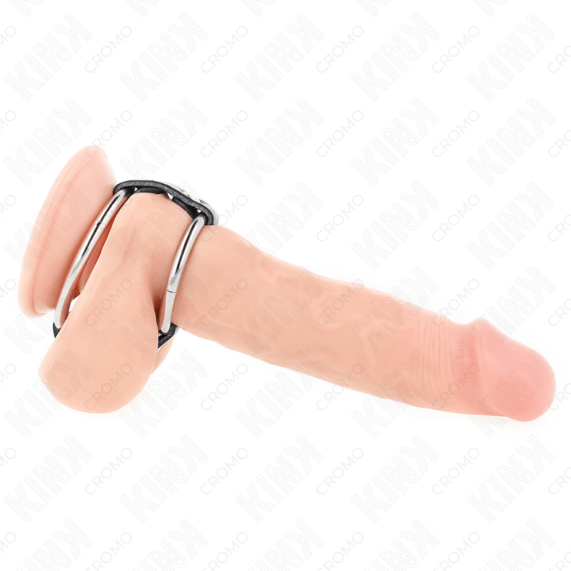 KINK - DOUBLE METAL PENIS RING 3.8 CM TO 5 CM CONNECTED WITH LEATHER - Kink&Play