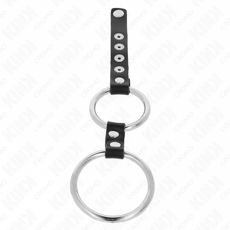 KINK - DOUBLE METAL PENIS RING 3.8 CM TO 5 CM CONNECTED WITH LEATHER - Kink&Play