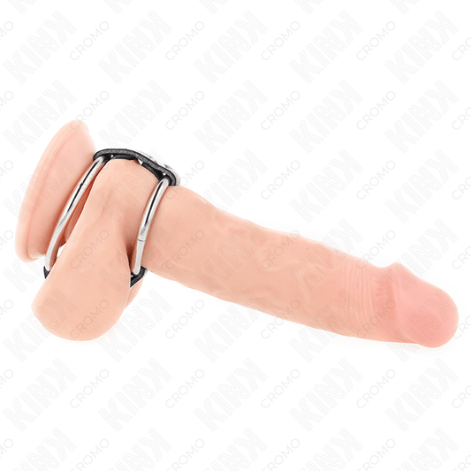 KINK - DOUBLE METAL PENIS RING 3.8 CM TO 5 CM CONNECTED WITH LEATHER - Kink&Play