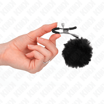 KINK - FAUX FUR BALL NIPPLE CLAMP BLACK 6 CM - Kink&Play