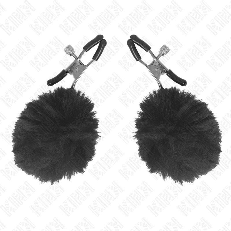 KINK - FAUX FUR BALL NIPPLE CLAMP BLACK 6 CM - Kink&Play