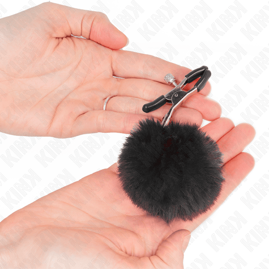 KINK - FAUX FUR BALL NIPPLE CLAMP BLACK 6 CM - Kink&Play