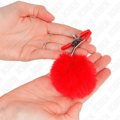 KINK - FAUX FUR BALL NIPPLE CLAMP RED 6 CM - Kink&Play