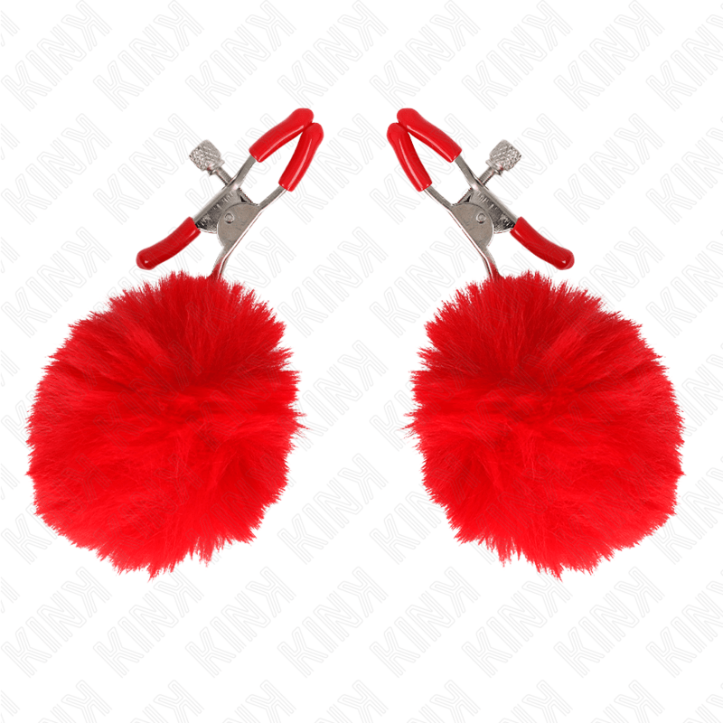 KINK - FAUX FUR BALL NIPPLE CLAMP RED 6 CM - Kink&Play