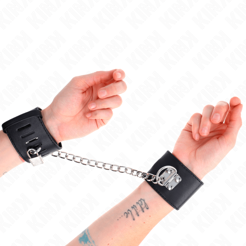 KINK - FIXED WRIST RESTRAINTS WITH CHAIN 30 CM AND PADLOCK CLOSURE BLACK ADJUSTABLE 16 - 23 CM X 5.5 CM - Kink&Play
