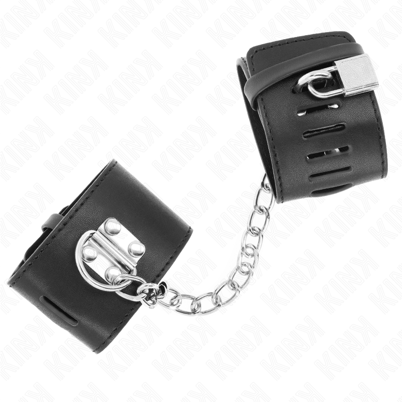 KINK - FIXED WRIST RESTRAINTS WITH CHAIN 30 CM AND PADLOCK CLOSURE BLACK ADJUSTABLE 16 - 23 CM X 5.5 CM - Kink&Play