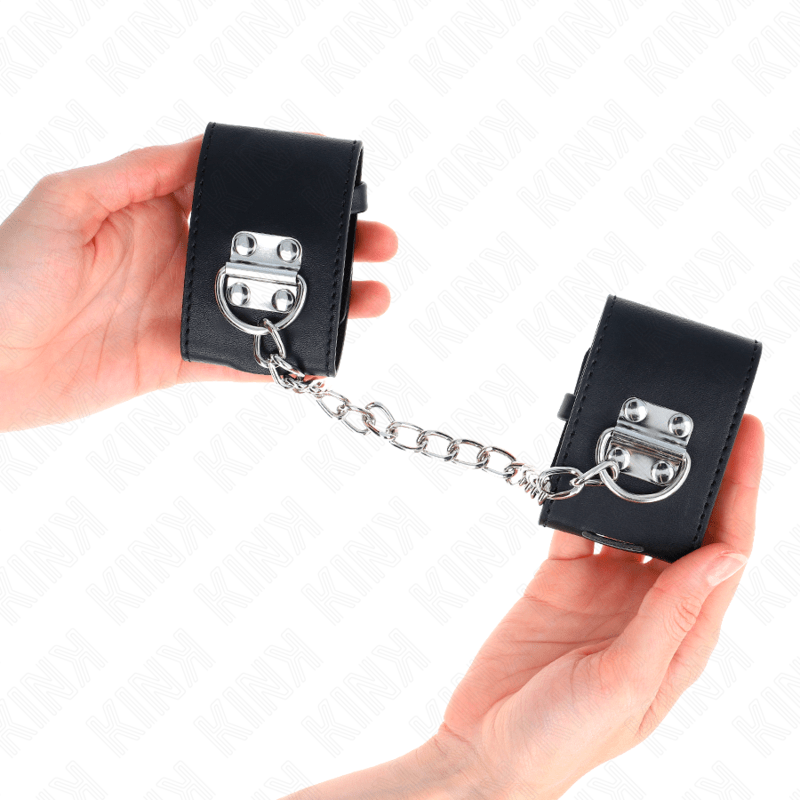 KINK - FIXED WRIST RESTRAINTS WITH CHAIN 30 CM AND PADLOCK CLOSURE BLACK ADJUSTABLE 16 - 23 CM X 5.5 CM - Kink&Play