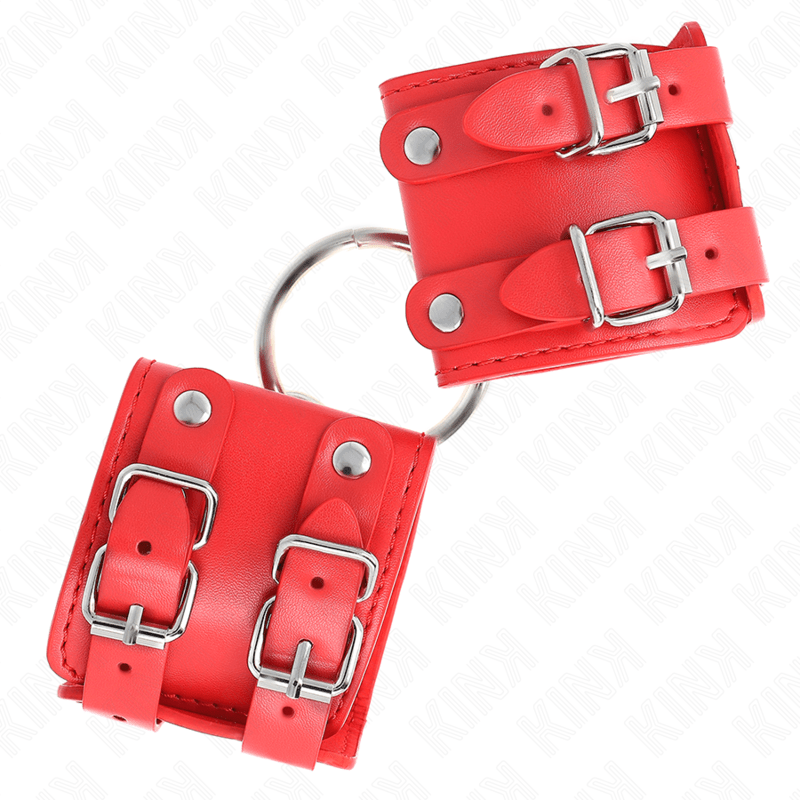 KINK - FIXED WRIST RESTRAINTS WITH RING AND STUDS ADJUSTABLE RED 17 - 22 CM X 6.5 CM - Kink&Play