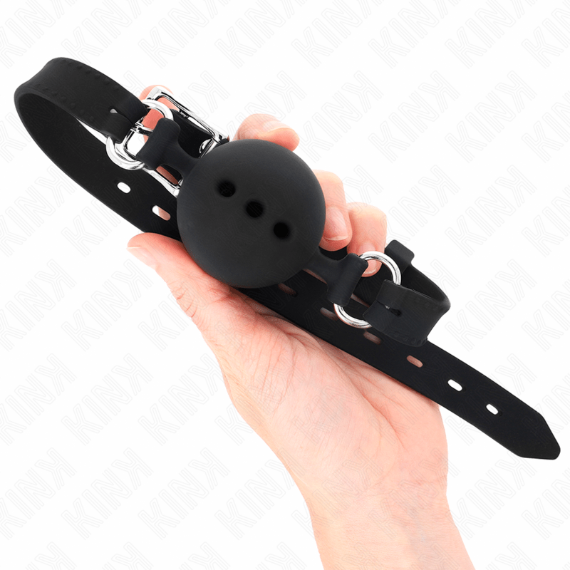 KINK - FULL SILICONE GAG 55 x 2 CM WITH 4.5 CM BALL SIZE M BLACK ADJUSTABLE 35 - 51 CM - Kink&Play