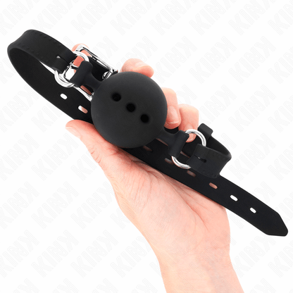 KINK - FULL SILICONE GAG 55 x 2 CM WITH 4.5 CM BALL SIZE M BLACK ADJUSTABLE 35 - 51 CM - Kink&Play