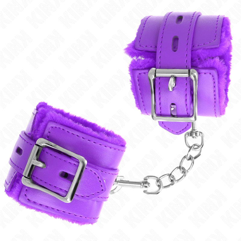 KINK - FUR LINED WRIST RESTRAINTS WITH SQUARE HOLES PURPLE AND PURPLE BELT ADJUSTABLE 17 - 29 CM X 6 CM - Kink&Play