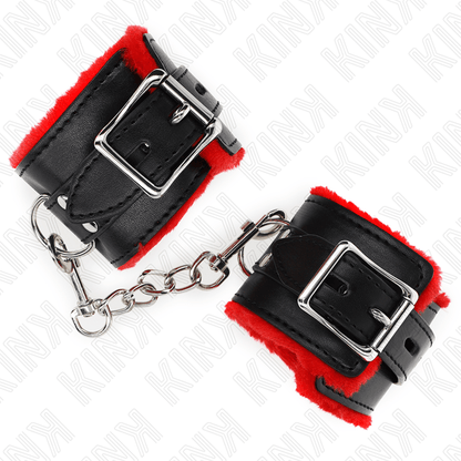 KINK - FUR LINED WRIST RESTRAINTS WITH SQUARE HOLES RED AND BLACK BELT ADJUSTABLE 17 - 29 CM X 6 CM - Kink&Play