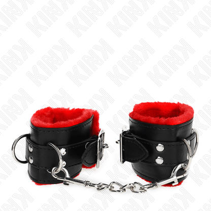 KINK - FUR LINED WRIST RESTRAINTS WITH SQUARE HOLES RED AND BLACK BELT ADJUSTABLE 17 - 29 CM X 6 CM - Kink&Play