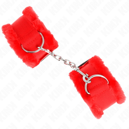 KINK - FURRY LINED WRIST RESTRAINTS RED ADJUSTABLE 17 - 31 CM X 7 CM - Kink&Play