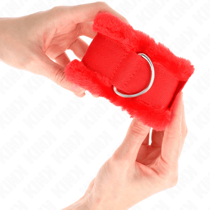 KINK - FURRY LINED WRIST RESTRAINTS RED ADJUSTABLE 17 - 31 CM X 7 CM - Kink&Play