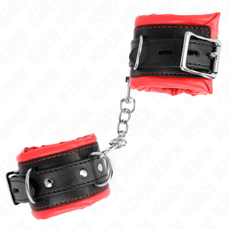 KINK - HEAVY WRIST RESTRAINTS WITH RED FUR LINED ADJUSTABLE 20 - 30 CM X 6 CM - Kink&Play