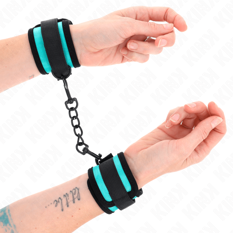 KINK - HOOK AND LOOP NYLON BIND WRIST RESTRAINTS BLACK - BLUE ADJUSTABLE 18 - 32 CM X 5 CM - Kink&Play