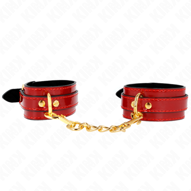 KINK - JOANNA ANGEL WRIST CUFFS RED ADJUSTABLE WITH GOLD CHAIN 16.5 - 26 CM X 4 CM - Kink&Play