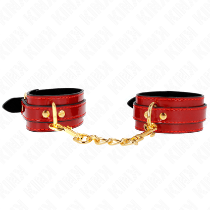 KINK - JOANNA ANGEL WRIST CUFFS RED ADJUSTABLE WITH GOLD CHAIN 16.5 - 26 CM X 4 CM - Kink&Play