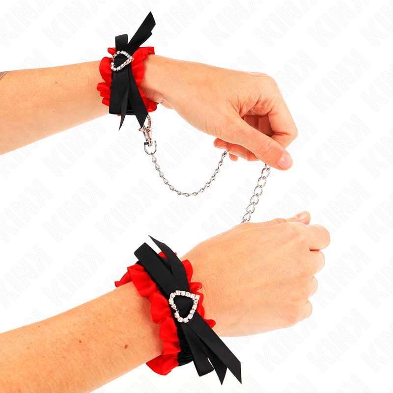 KINK - LACE ELASTIC WRIST RESTRAINTS RED HEART DETAILS ADJUSTABLE 22 - 35 CM - Kink&Play