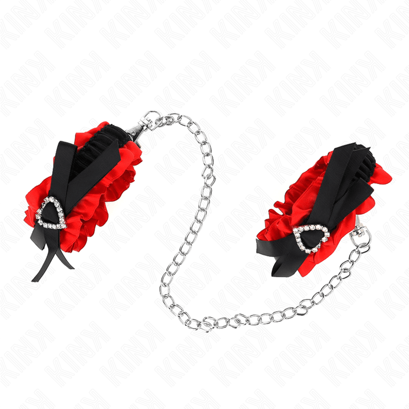 KINK - LACE ELASTIC WRIST RESTRAINTS RED HEART DETAILS ADJUSTABLE 22 - 35 CM - Kink&Play