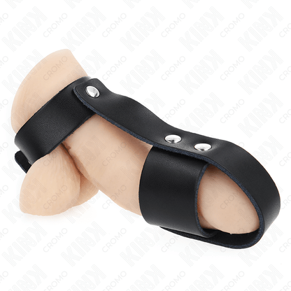 KINK - LEATHER PENIS CAGE RING WITH ADJUSTABLE BALL DIVIDER - Kink&Play