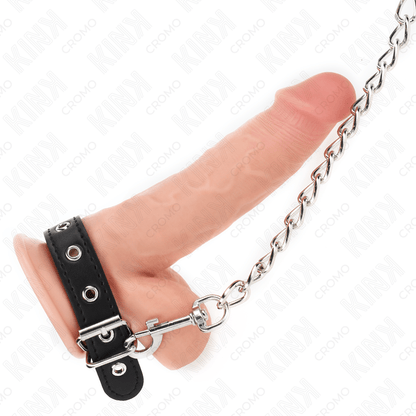 KINK - LEATHER PENIS RING WITH STRAP 21.5 X 2 CM AND METAL CHAIN 60 CM - Kink&Play