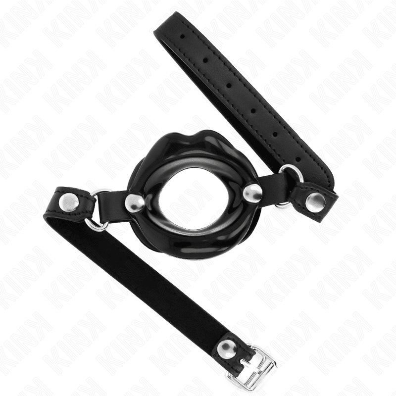 KINK - LIP 8 CM GAG WITH BLACK LEATHERETTE STRAP 63 x 2 CM ADJUSTABLE 39 - 58 CM - Kink&Play