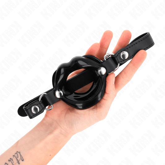 KINK - LIP 8 CM GAG WITH BLACK LEATHERETTE STRAP 63 x 2 CM ADJUSTABLE 39 - 58 CM - Kink&Play