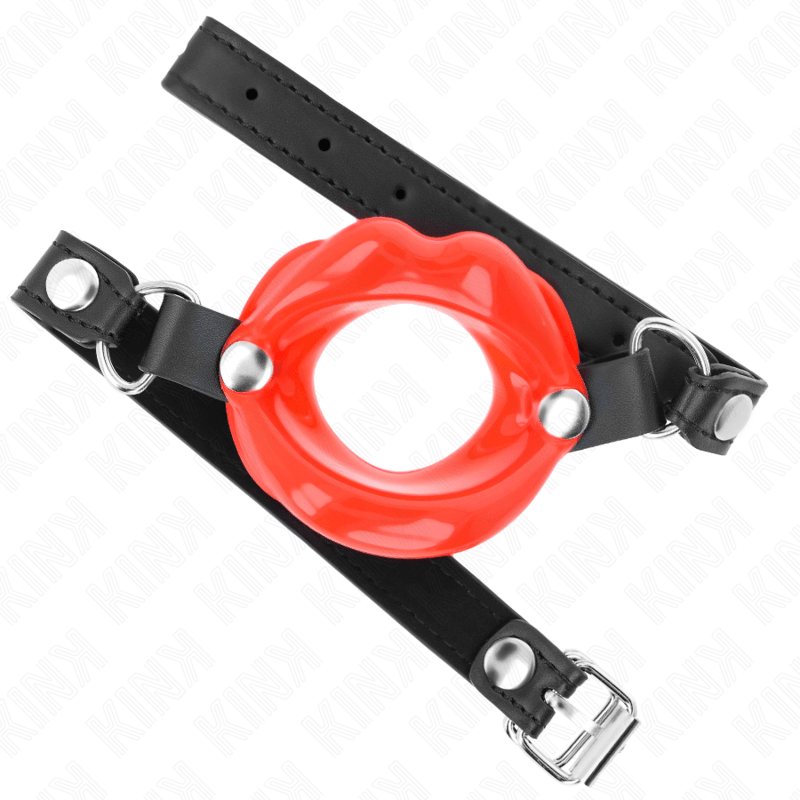 KINK - LIP 8 CM GAG WITH RED LEATHERETTE STRAP 63 x 2 CM ADJUSTABLE 39 - 58 CM - Kink&Play