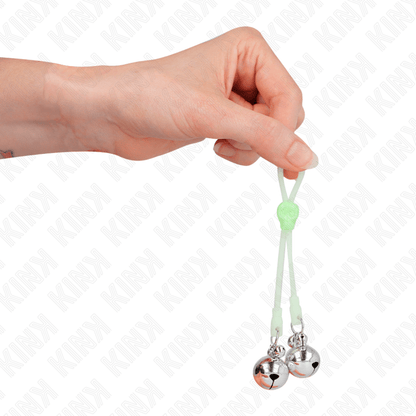 KINK - LUMINOUS SKULL NIPPLE CLAMPS WITH RING BELLS ADJUSTABLE GREEN / SILVER - Kink&Play