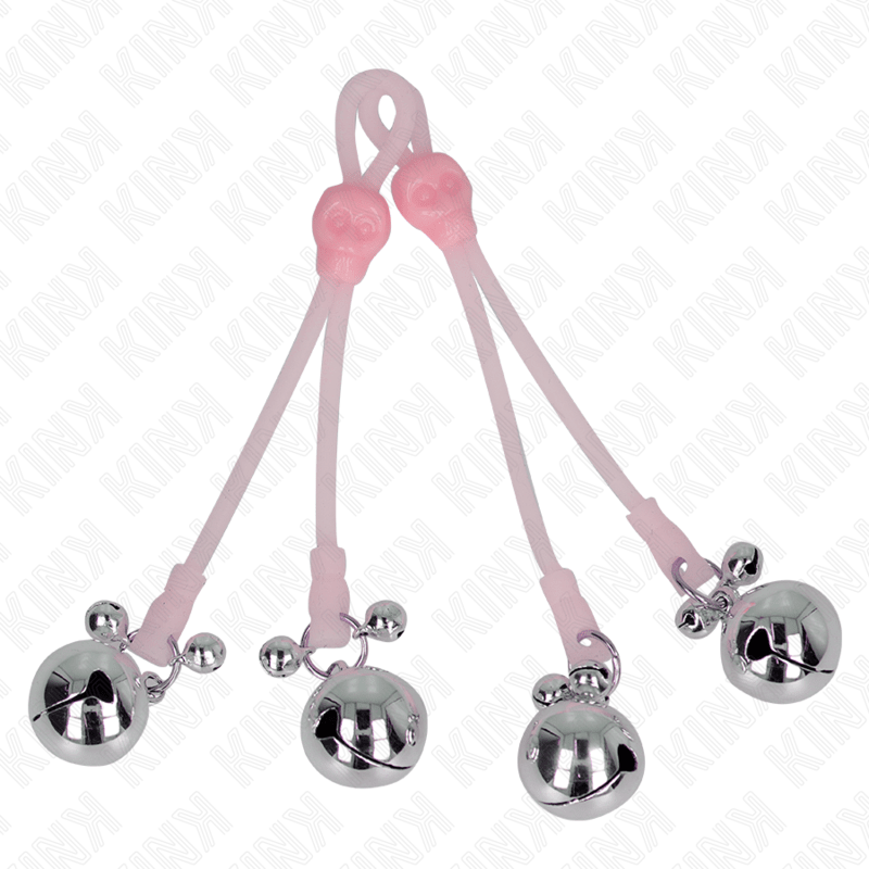 KINK - LUMINOUS SKULL NIPPLE CLAMPS WITH RING BELLS ADJUSTABLE PINK / SILVER - Kink&Play