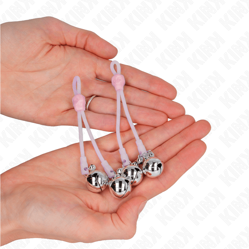 KINK - LUMINOUS SKULL NIPPLE CLAMPS WITH RING BELLS ADJUSTABLE PINK / SILVER - Kink&Play