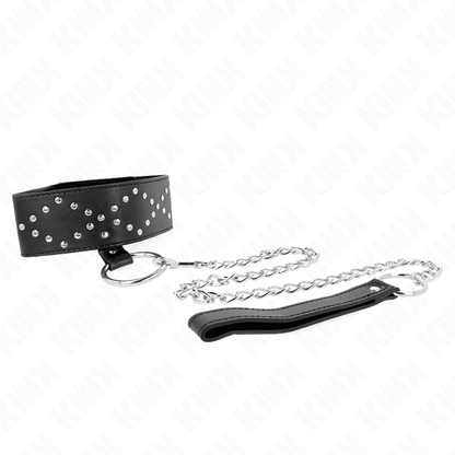 KINK - NECKLACE 65 CM WITH LEASH WITH SILVER STUDS MODEL 3 ADJUSTABLE 36 - 43 CM X 5 CM - Kink&Play
