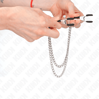KINK - NIPPLE CLAMPS WITH 2 THICK CHAINS SILVER 20/23 CM - Kink&Play